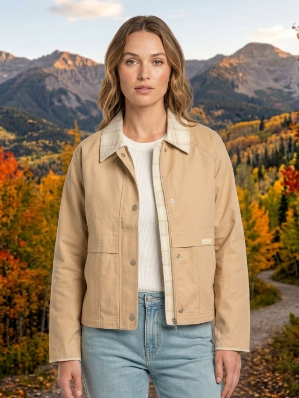 Hunter Women's Tan Utility Jacket with Plaid Lining
